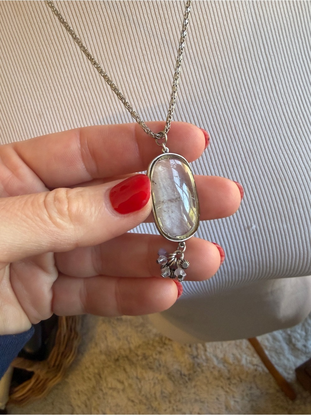 Silver Vintage Quartz Pendant Necklace